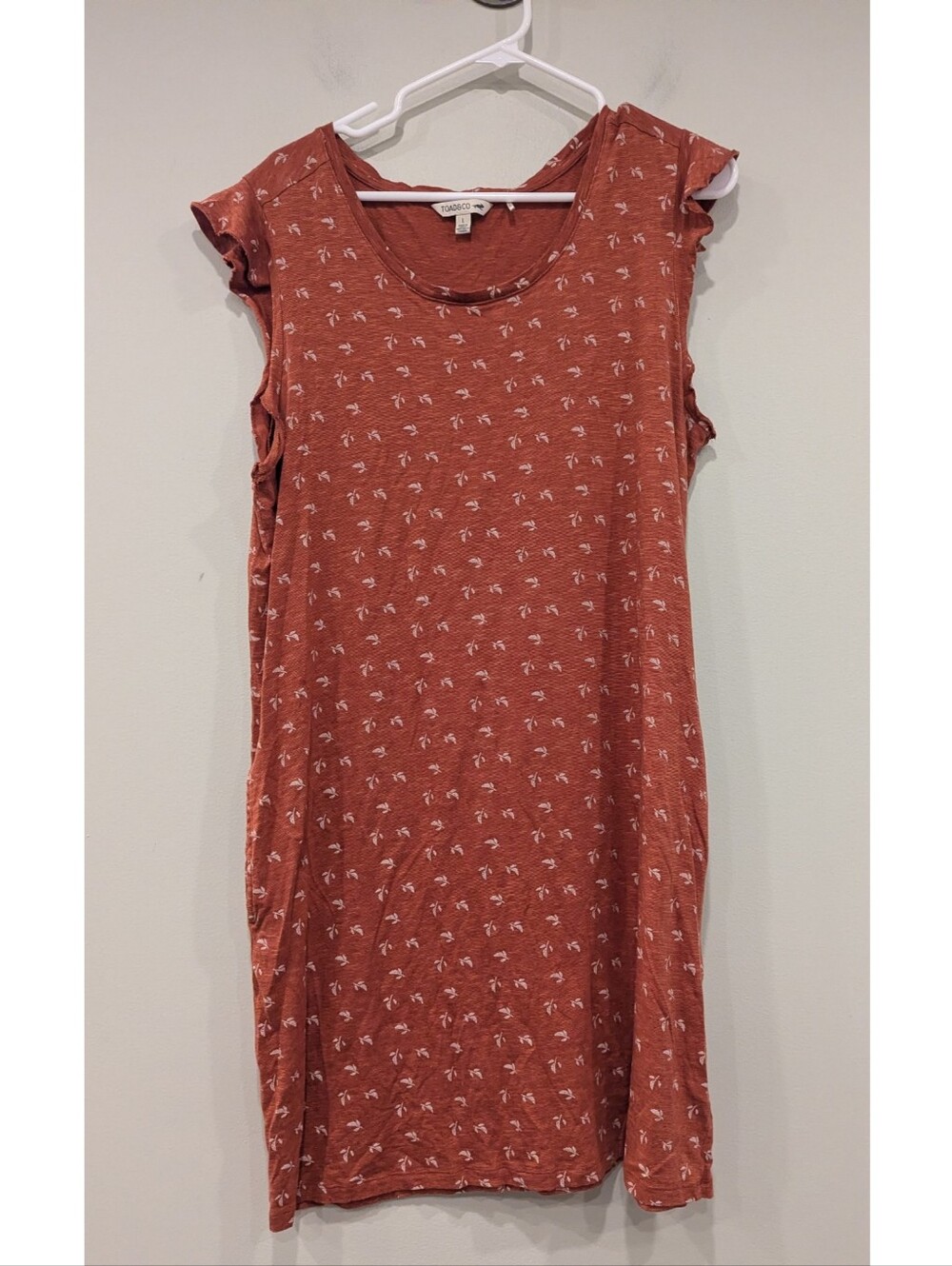 Toad&Co Rufflita Burnt Orange Tencel Lyocell Organic Cotton Dress Size Large